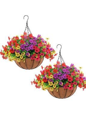 Artificial Hanging Flower Basket Set Outdoor Patio Porch Garden Decor Plants